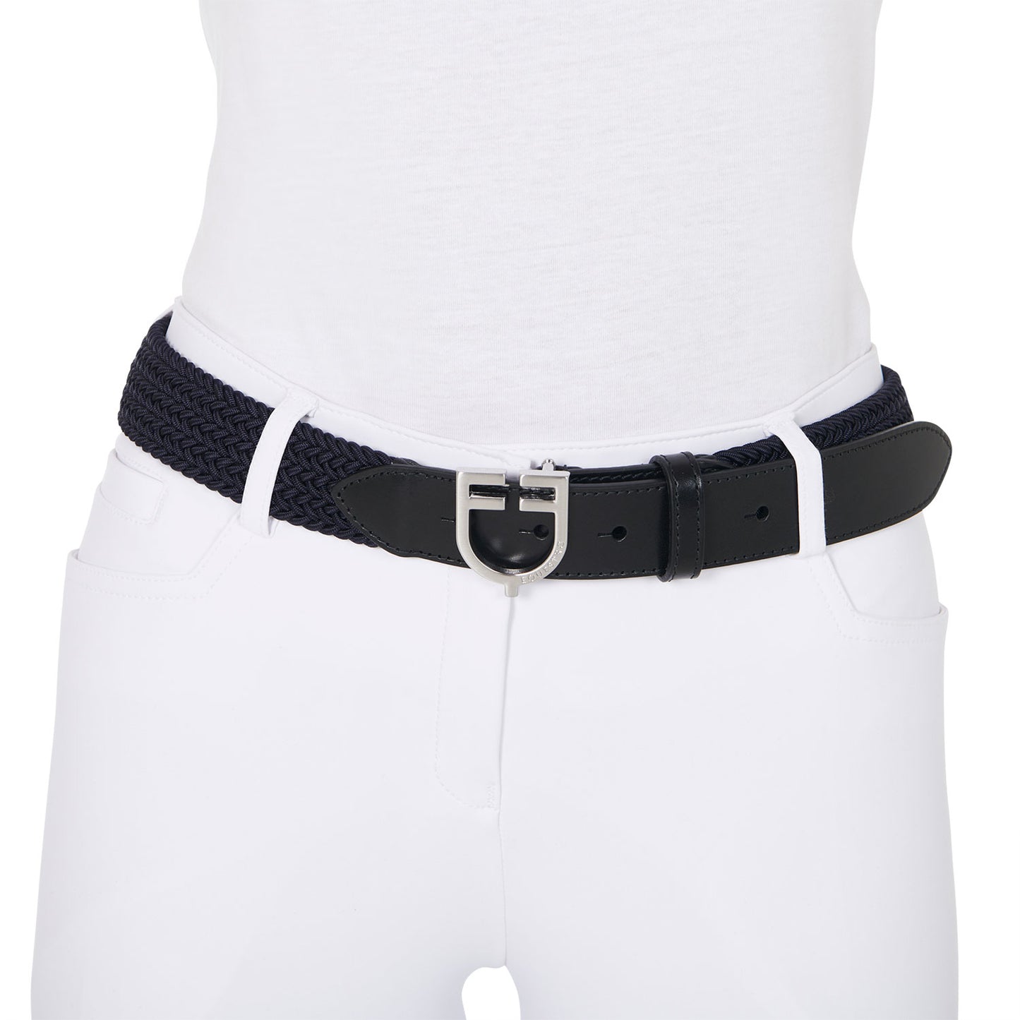 Equestro Leather Elastic belt with logoed buckle